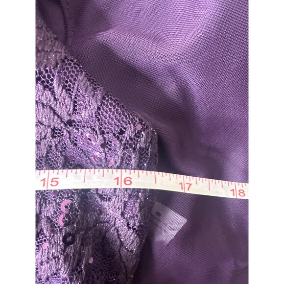 Purple Plum Lace & Sequin Long Dress Gown w/ Sheer Capelet R&M Richards Size 8 - Picture 10 of 12